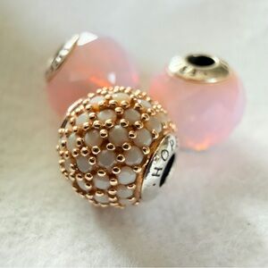 2 Pandora Sterling Silver ESSENCE Friendship Charms with Pink Crystal 796069NOP